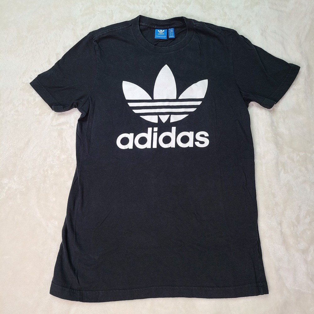 Women Adidas Crew Neck Tee T-shirt Short Sleeve Top Trefoil Logo Black Medium M